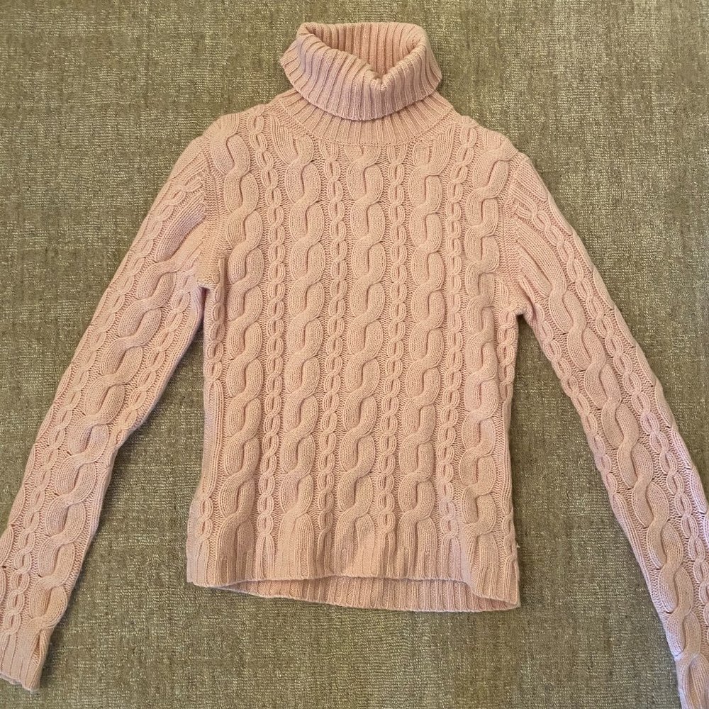 Autumn Cashmere Pink Cableknit Turtleneck Sweater Size S
